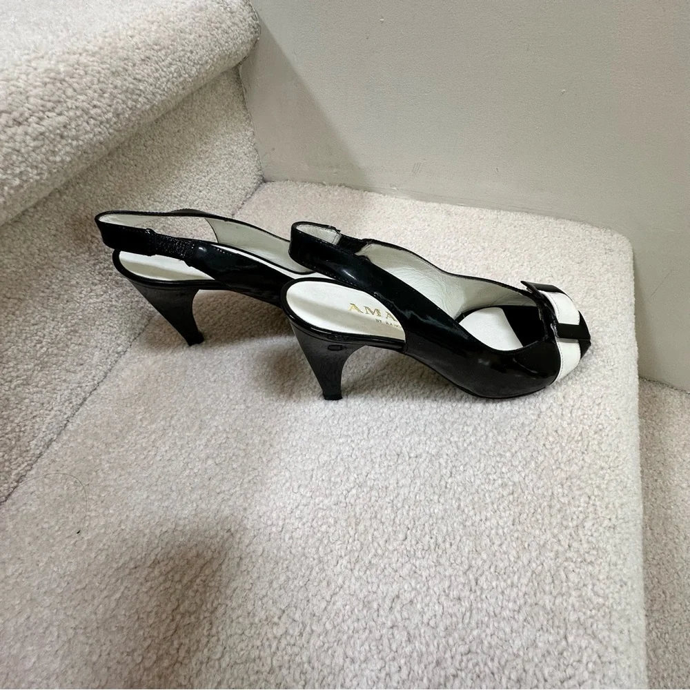 VTG Amalfi by Rongoni Black Patent Leather Peep-Toe Slingbacks Made in Italy 7 - Picture 3 of 7